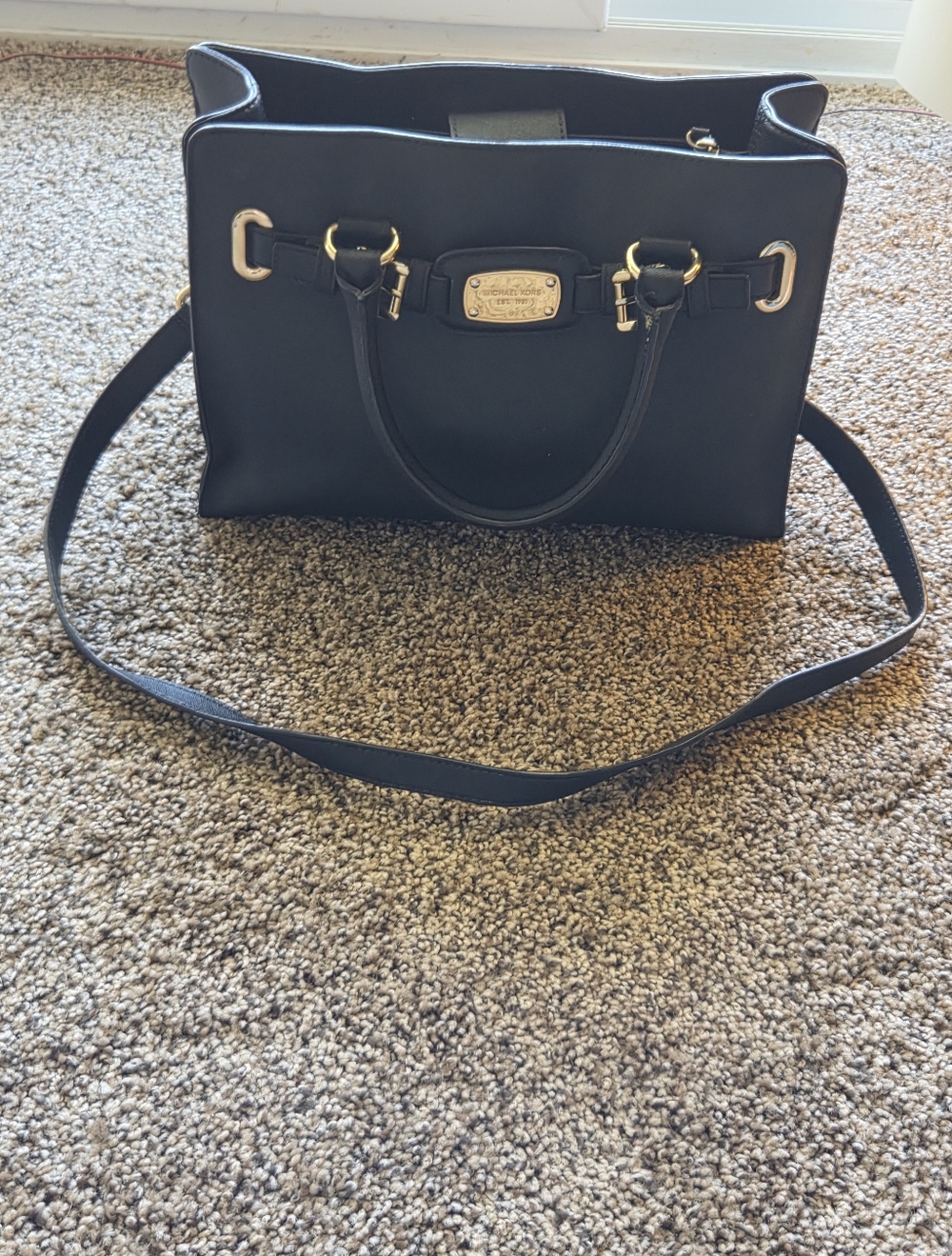 Michael Kors Blue Leather Satchel with Gold Hardware and Shoulder Strap